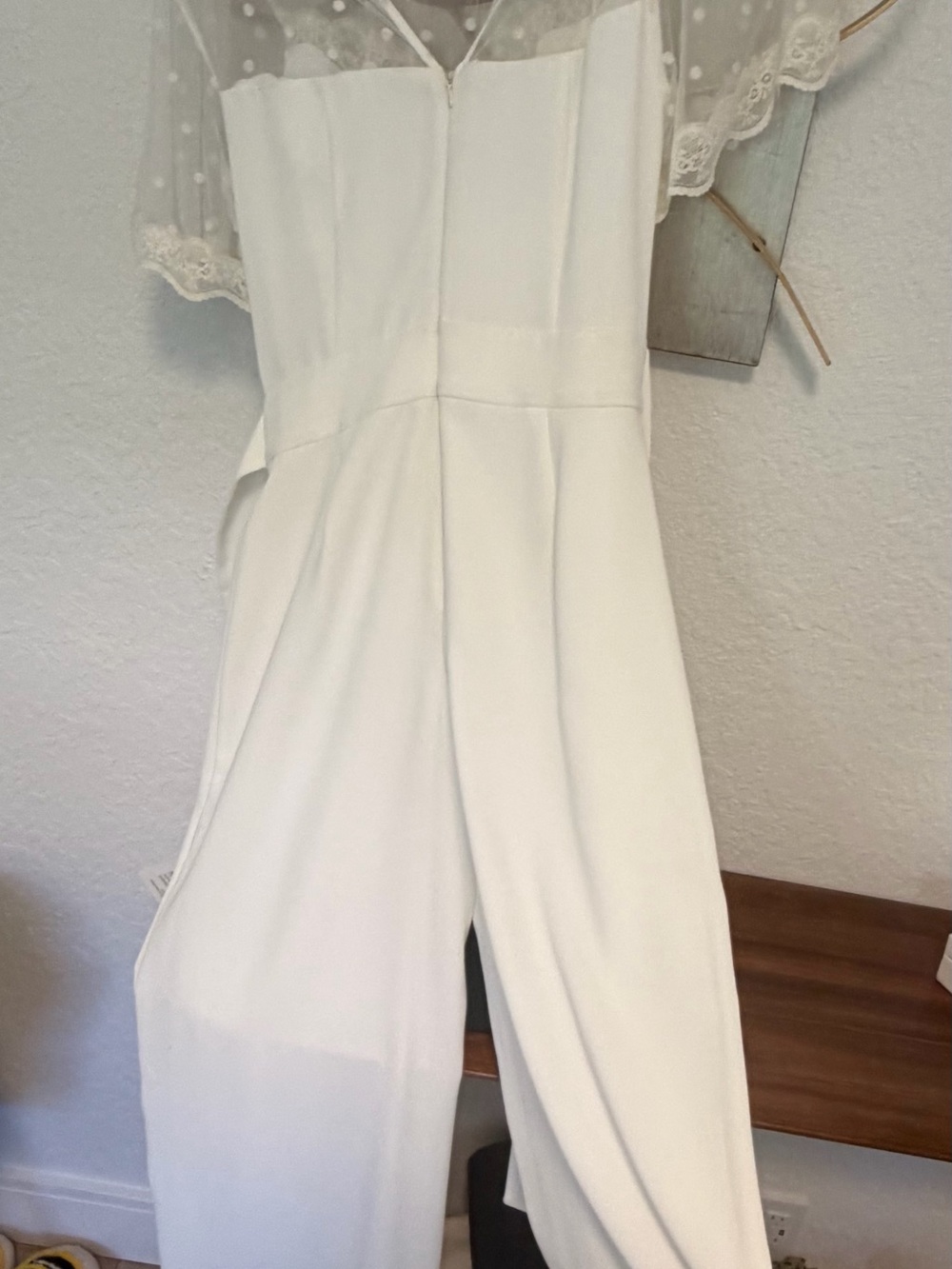 CeCe White Polka-Dot Sheer Overlay jumpsuit - Picture 3 of 6